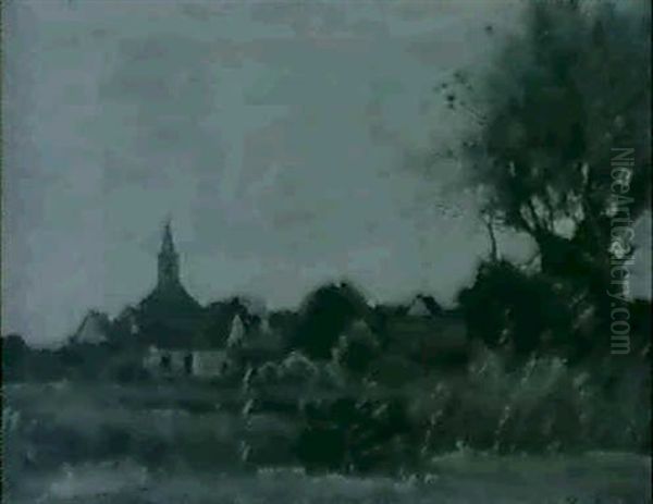 Village By A Pond Oil Painting by Theophile Emile Achille De Bock