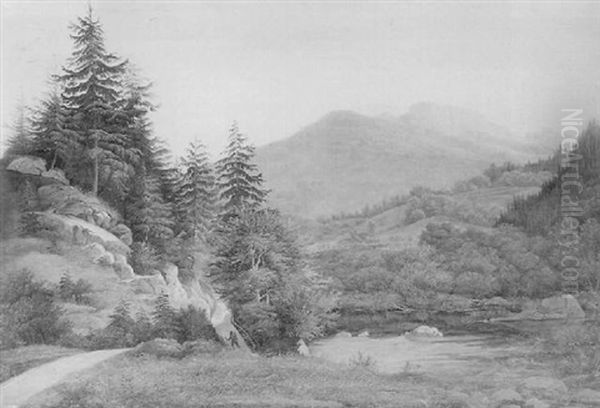 Gebirgslandschaft Mit Wanderer Oil Painting by Felix Bockhorni