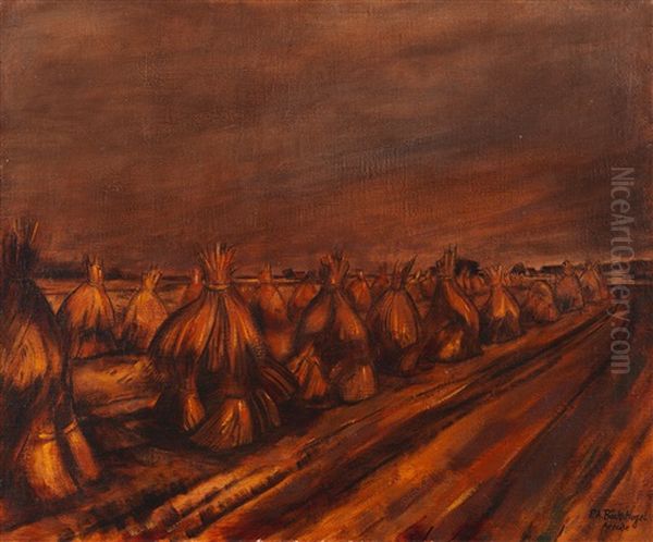 Erntefeld Oil Painting by Peter August Boeckstiegel