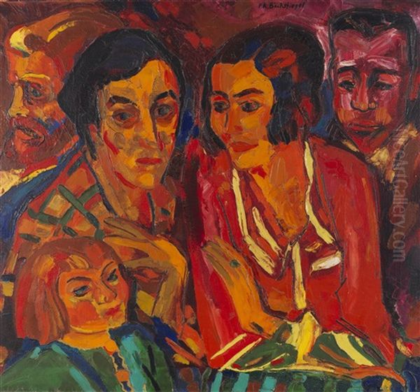 Selbstportrat Mit Familie Und Ehepaar Ruck Oil Painting by Peter August Boeckstiegel