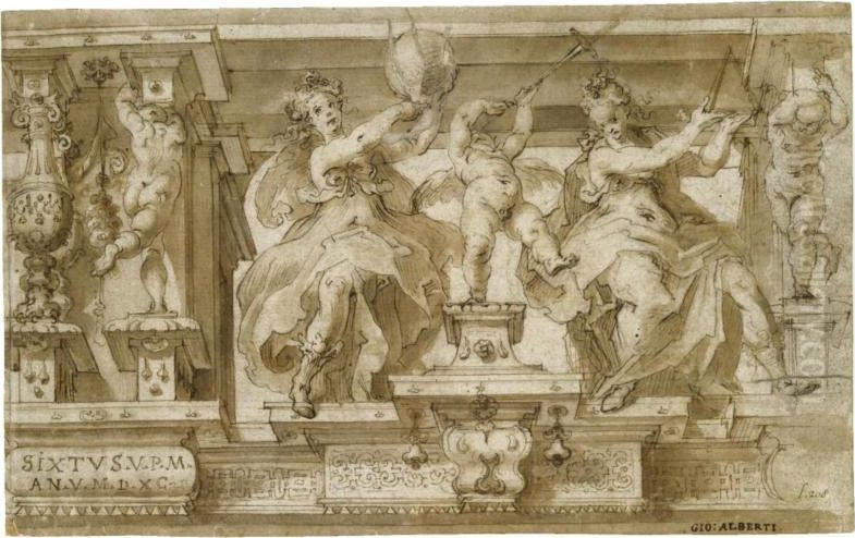 Design For A Decorative Frieze With Allegorical Figures Of Geometry And Astronomy Oil Painting by Giovanni Alberti