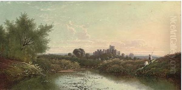 Anglers Along The Thames, With Windsor Castle Beyond Oil Painting by Edwin Henry Boddington