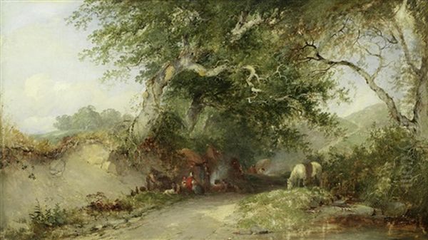 A Gypsy Encampment Oil Painting by Henry John Boddington