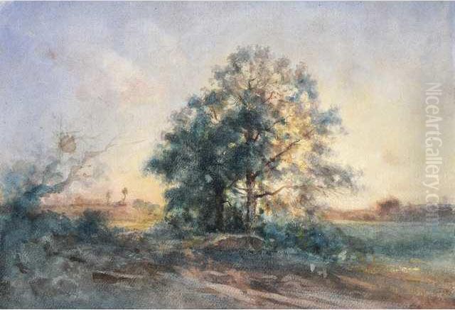 Coucher De Soleil Dans La Plaine Oil Painting by Andre Albertin