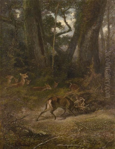Zwei Kampfende Hirsche Oil Painting by Karl Bodmer
