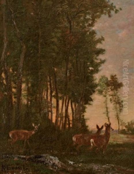 Biches En Foret Oil Painting by Karl Bodmer