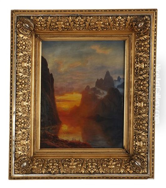 Midnattsolen ...sundet Oil Painting by Frants Diderik Boe