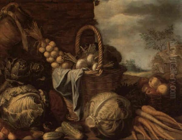 Fruits Et Legumes Dans Un Paysage Oil Painting by Peter van Boeckel