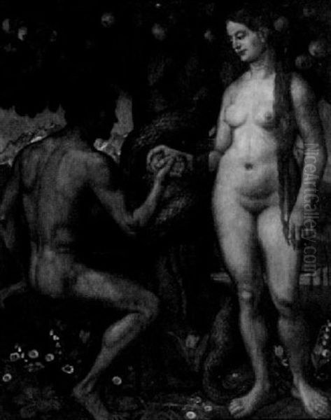 Adam Und Eva Unter Dem Baum Der Erkenntnis Oil Painting by Fritz Boehle
