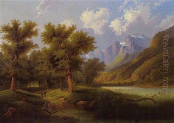 Gebirgslandschaft Mit Figurlicher Staffage Oil Painting by Eduard Boehm