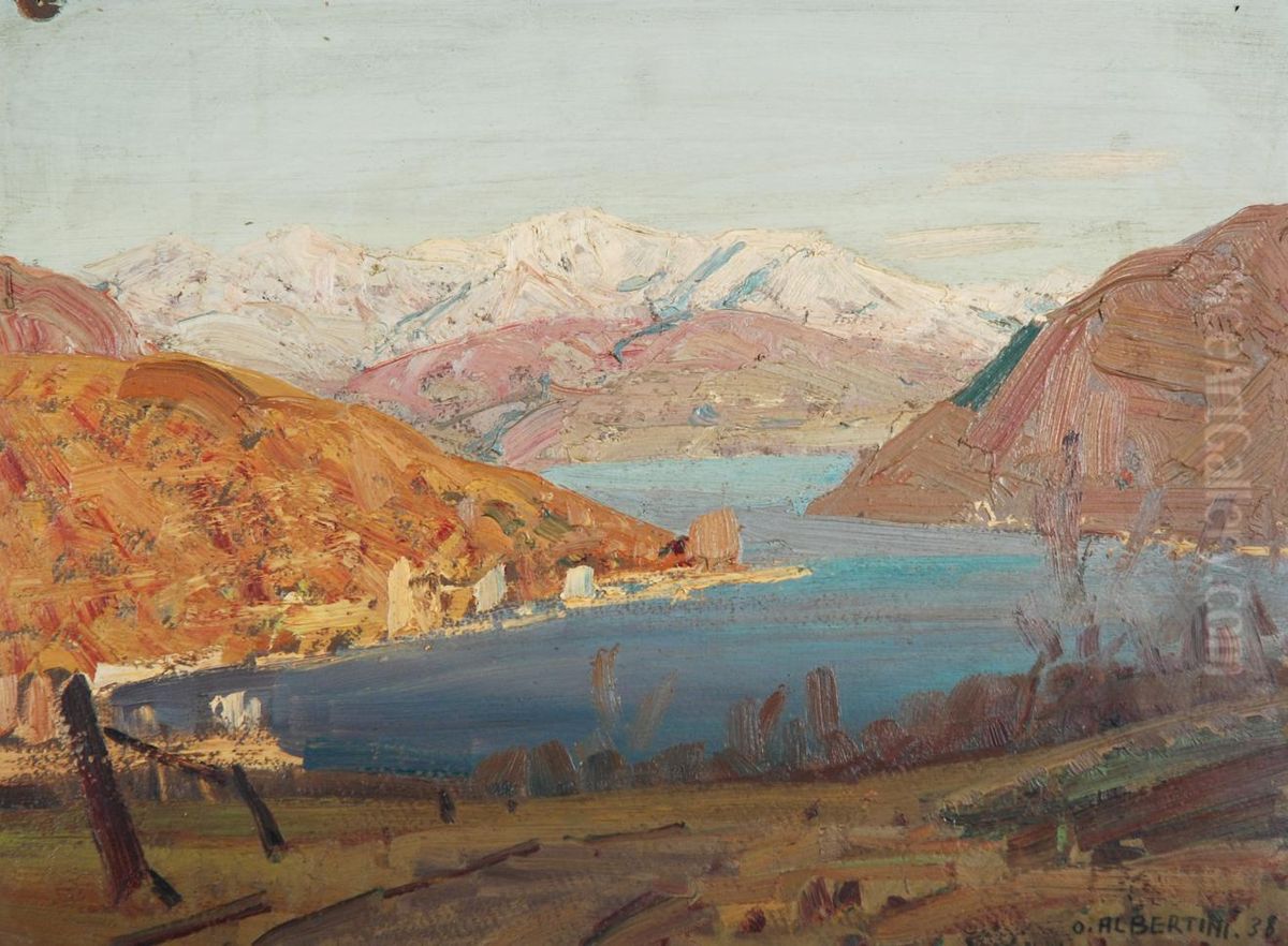 Scorcio Di Lago Lombardo Oil Painting by Oreste Albertini