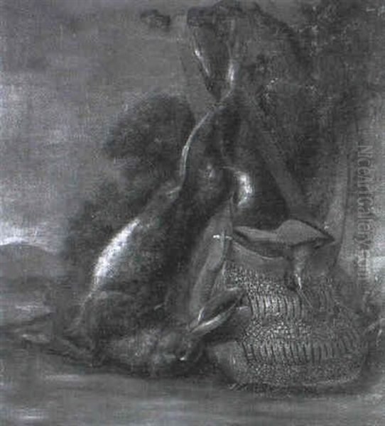 Dead Hare And Snipe In A Game Bag Hanging From A Tree Oil Painting by Pieter Boel