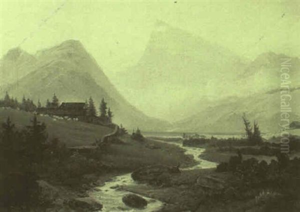 Voralpenlandschaft Oil Painting by Gustav Adolf Boenisch