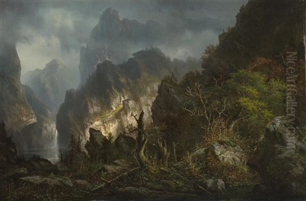 A Storm In The Mountains Oil Painting by Henry Boese