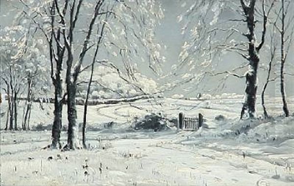Hilly Winter Landscape Oil Painting by Johannes Boesen
