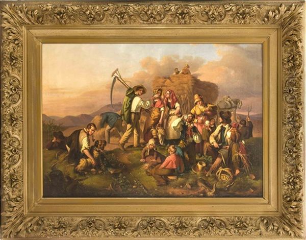Brotzeit Bei Der Heuernte Oil Painting by Christian Eduard Boettcher
