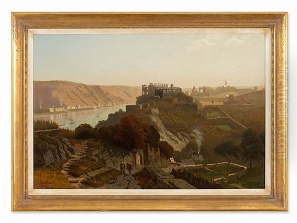 The Rhineland By St. Goar Oil Painting by Christian Eduard Boettcher
