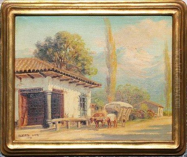 Chilean TownScene Oil Painting by Alberto Lobos