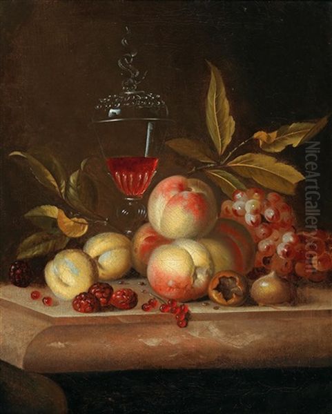 A Still Life Of Peaches And Figs Oil Painting by Jakob Bogdani