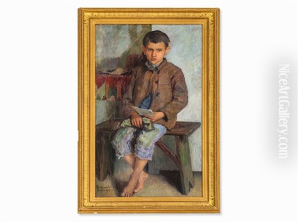 Boy With Letter Oil Painting by Nikolai Petrovich Bogdanov-Bel'sky