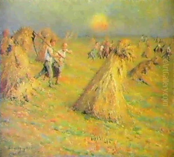 Soir De Moisson Oil Painting by Emilio Boggio