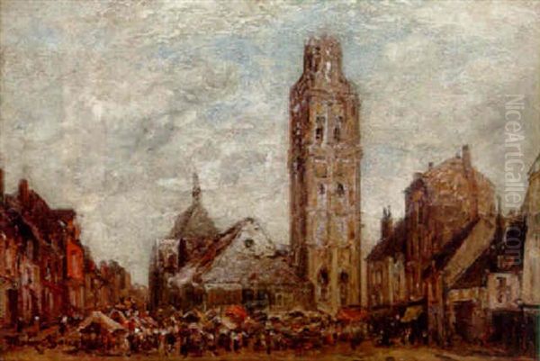 A Market Square Oil Painting by Frank Myers Boggs