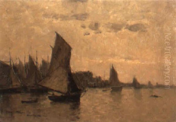 Sailing Boats At Honfleur Oil Painting by Frank Myers Boggs