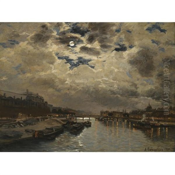 Moonlit View Of The Seine Oil Painting by Aleksei Petrovich Bogolyubov