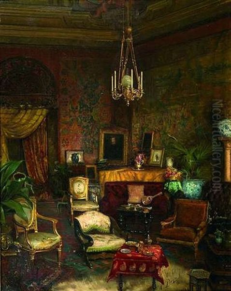 Saloninterieur Oil Painting by Adolf Boehm