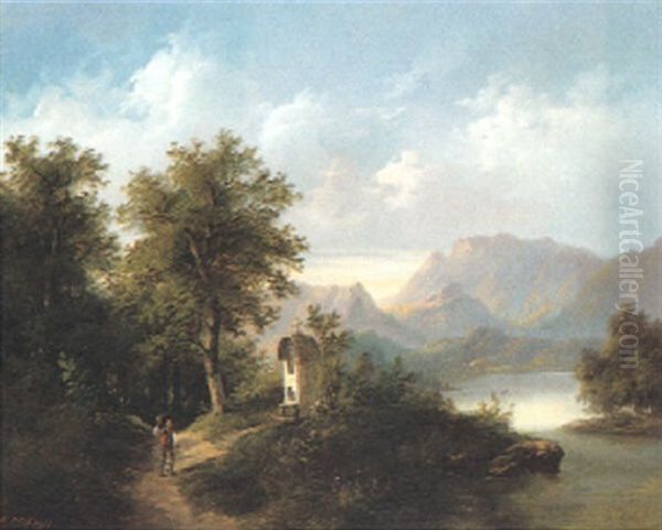 Gebirgslandschaft Mit Kapelle Oil Painting by Edouard Boehm