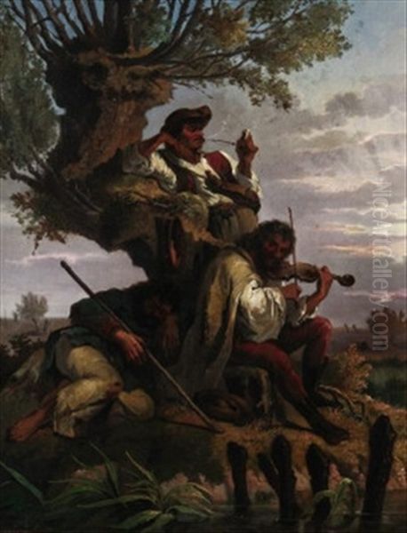 Musizierende Zigeuner Oil Painting by Pal (Paul) Boehm