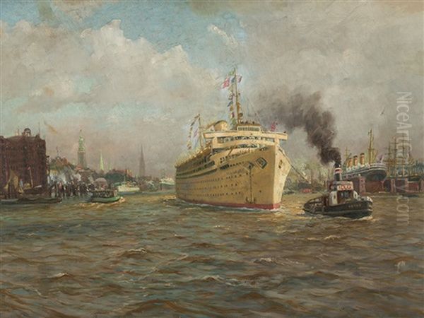 Wilhelm Gustloff In The Port Of Hamburg Oil Painting by Hans Bohrdt
