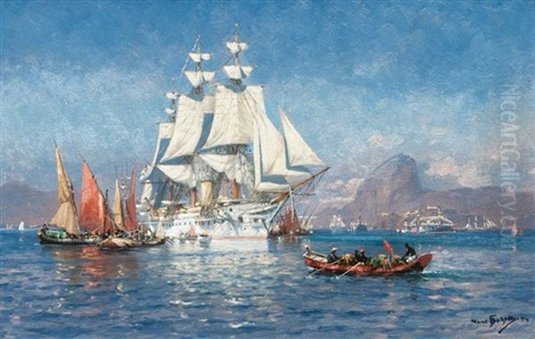 Deutscher Dampfsegler Vor Gibraltar Oil Painting by Hans Bohrdt