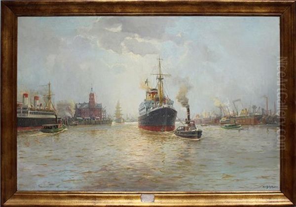 Hamburger Hafen, Morgenstimmung Oil Painting by Hans Bohrdt