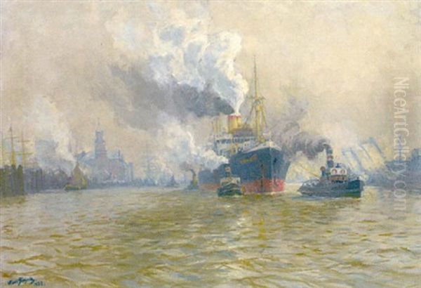 Hamburger Hafen Oil Painting by Hans Bohrdt