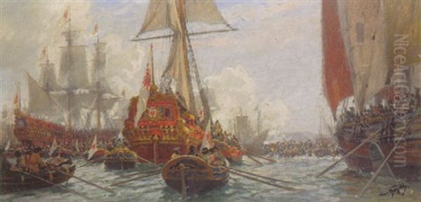 Ausfahrt Der Kurmarkischen Flotte In Konigsberg Oil Painting by Hans Bohrdt