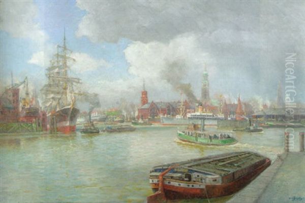 Im Hamburger Hafen Oil Painting by Hans Bohrdt