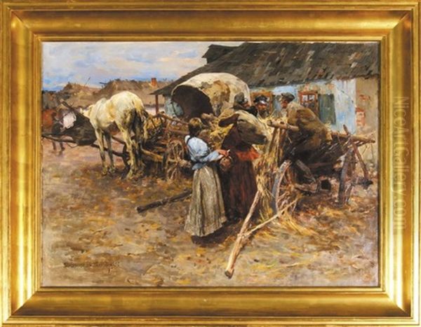Przy Wozie Oil Painting by Stanislaw Bohusz-Siestrzencewicz