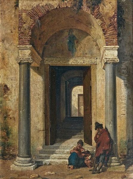 Couple A L'entree D'une Eglise A Rome (?) Oil Painting by Jules Boilly