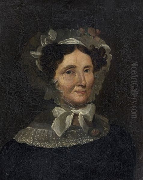 Portrait De Femme Au Bonnet De Dentelle (+ Portrait D'homme Portant La Legion D'honneur Et Les Palmes Academiques; Pair) Oil Painting by Jules Boilly