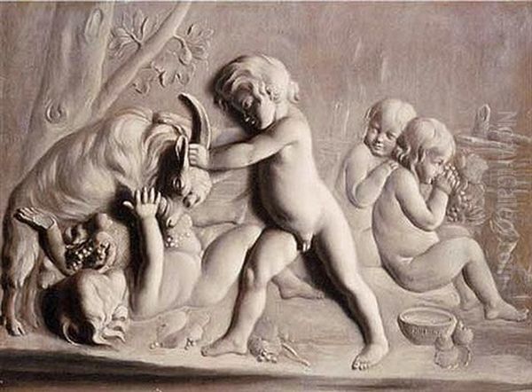 Putti Playing With A Goat Oil Painting by Jules Boilly