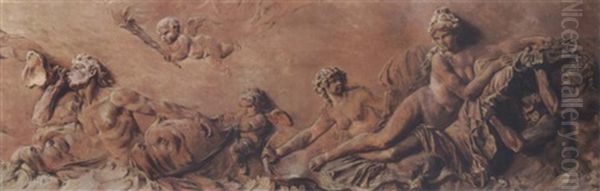 Trompe-l'oeil Of A Bas Relief After Clodion Depicting Galatea (or Amphitrite) Drawn By Tritons And Dolphins Oil Painting by Jules Boilly