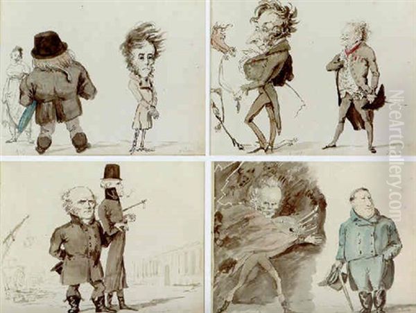 Caricatures Of Members Of The Institut De France And Other Celebrities Oil Painting by Jules Boilly