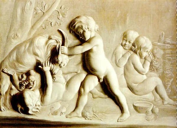 Putti At Play With A Goat And Grapes: An Allegory Of Wine Or A Season Oil Painting by Jules Boilly
