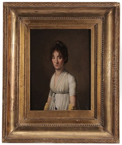 Portrait Of A Woman With Curly Hair, Wearing Yellow Gloves Oil Painting by Louis Leopold Boilly