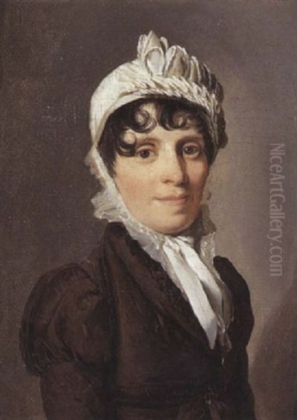 Portrait De Femme Au Bonnet Blanc Oil Painting by Louis Leopold Boilly