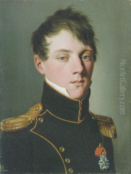 Portrait Of A Young Officer Wearing A Medal Oil Painting by Louis Leopold Boilly
