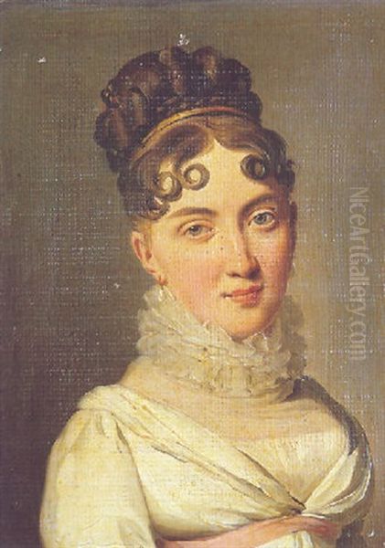 Portrait De Jeune Femme A La Collerette De Dentelle Oil Painting by Louis Leopold Boilly