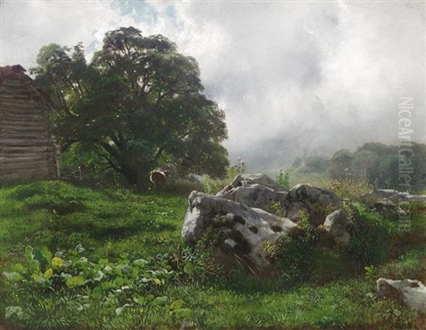 In Einem Schweizer Gebirgstal Oil Painting by Charles Edouard du Bois