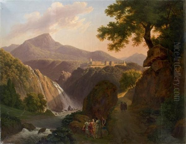 Vue D'une Vallee Italienne Avec Une Villa Pres D'une Cascade Oil Painting by Antoine-Felix Boisselier